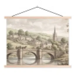 Dorp - Brug - Uitzicht - Groen textielposter latten blank klein -3d
