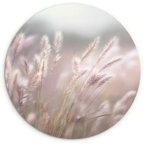 Graspluimen - Wind - Beige - Mistig Wandcirkel kunststof plaat 5mm dik klein -3d