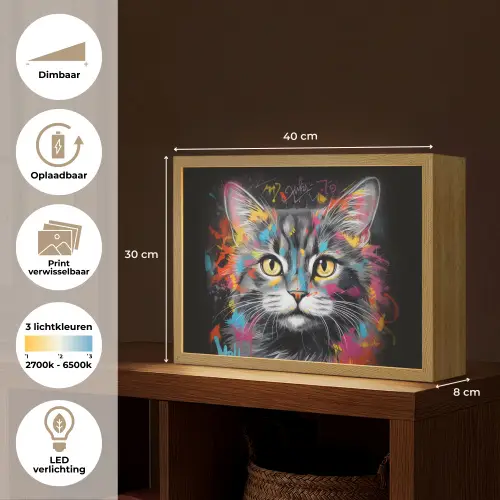 Kat - Graffiti - Dieren - Kleuren - Grijs Light Box met batterij (Wandlamp) middel -USP_websiteoverzichtNL