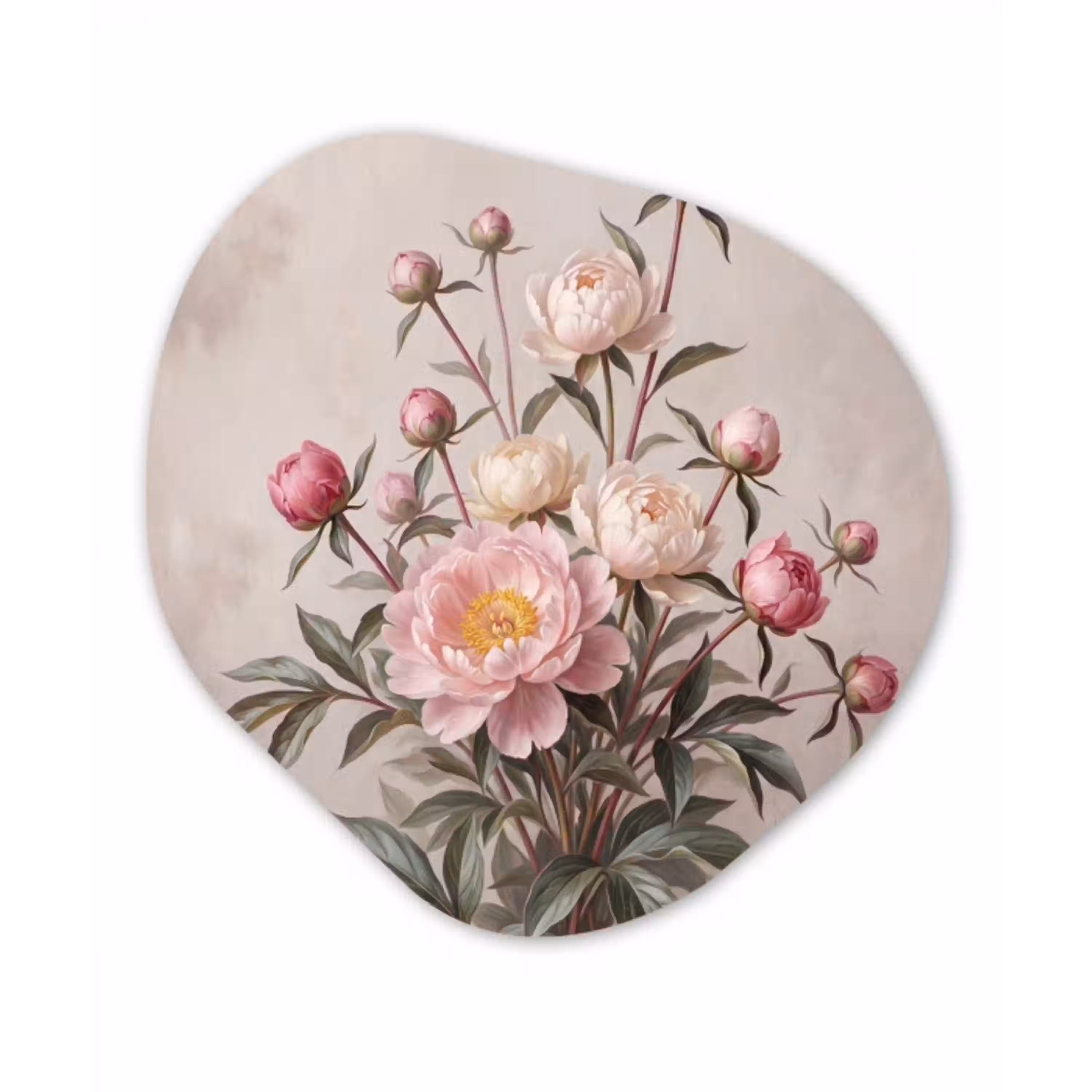 Pioenrozen - Boeket - Roze Wandcirkel Organisch Aluminium middel -3d