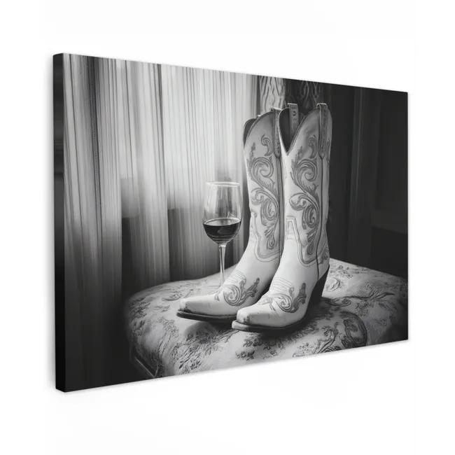 Buiten canvas - Wijn - Cowboylaarzen - Raamlicht - Wit