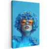 Vrouw - Bloem - Blauw - Modern - Bril - Portret Tuinposter op houten frame 2 cm dik klein -3d