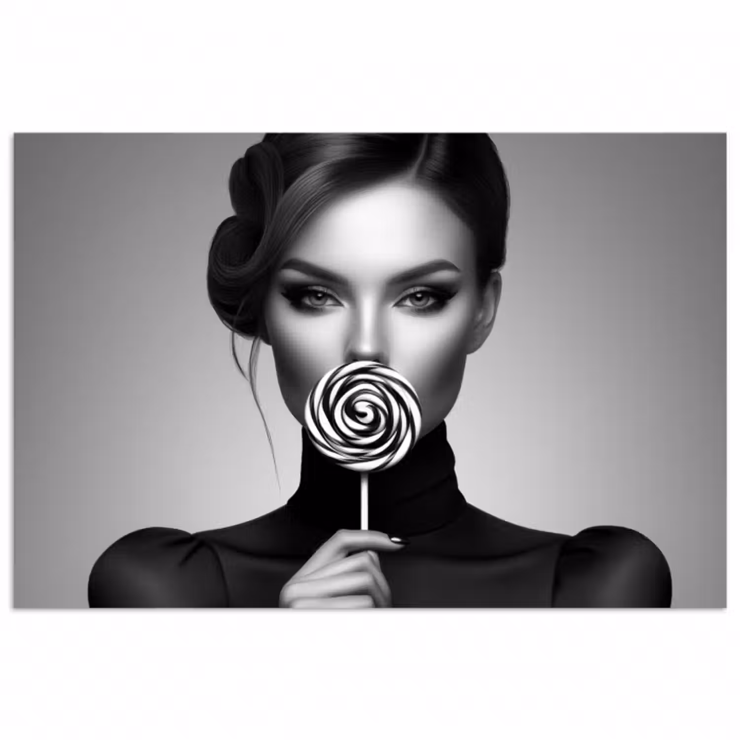 Poster - Frau - Lolly - Schwarz