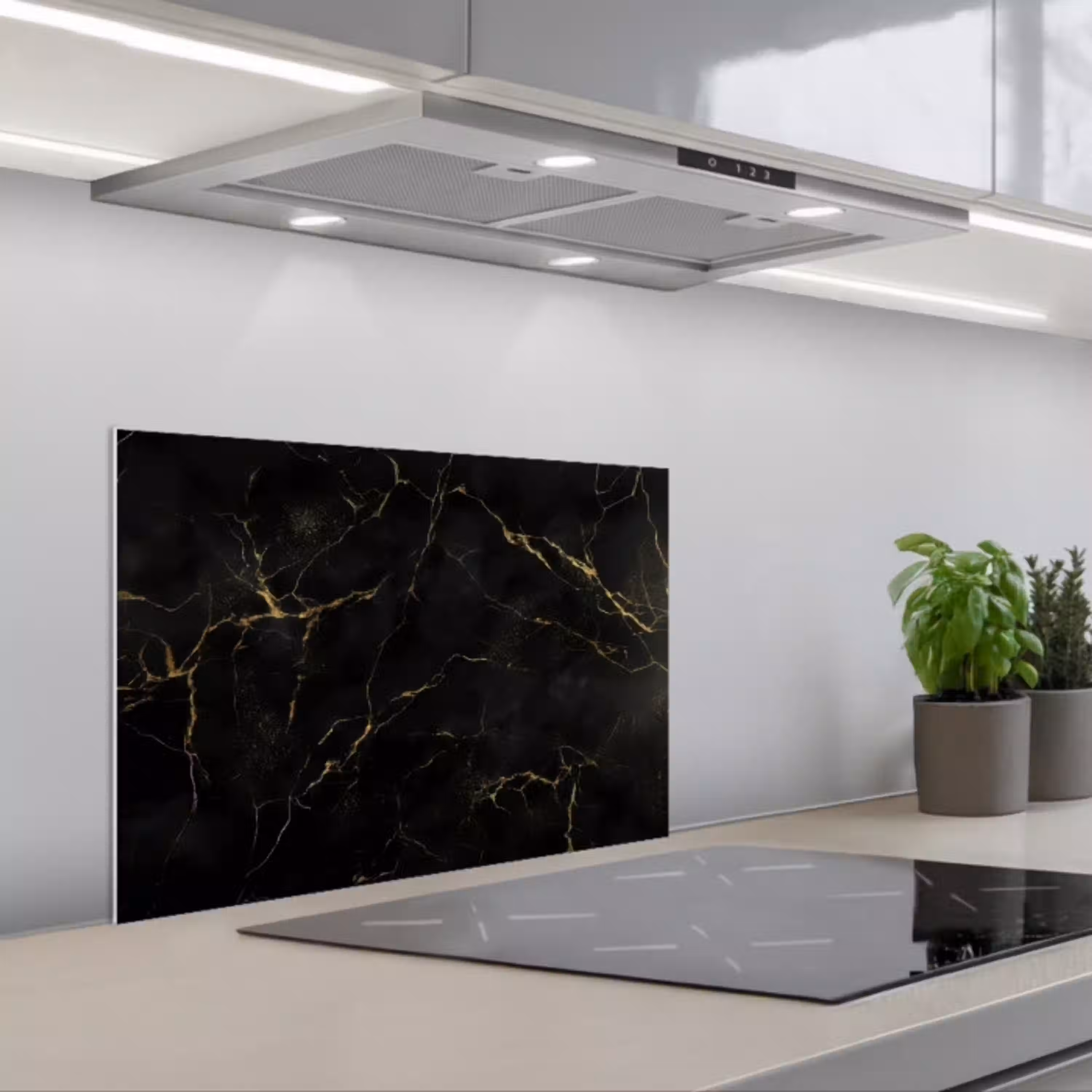 Zwart marmer - Gouden aders - Klassiek keuken achterwand spatscherm klein -3d_schuin