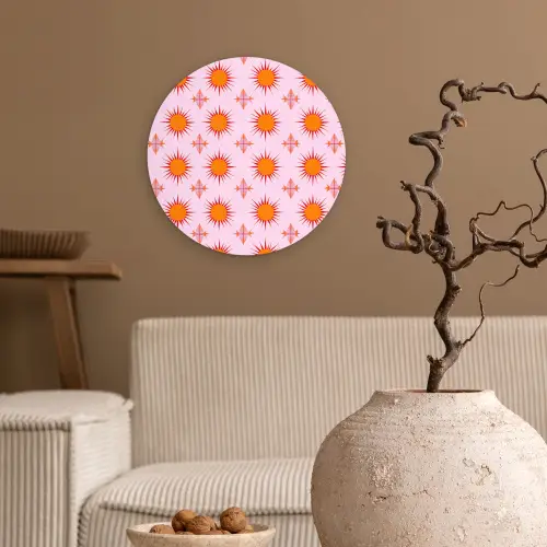 Zon - Patroon - Roze Wandcirkel kunststof plaat 5mm dik klein 188 -sfeer1