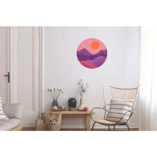Zon - Heuvels - Paars - Abstract Wandcirkel aluminium klein -woonkamer