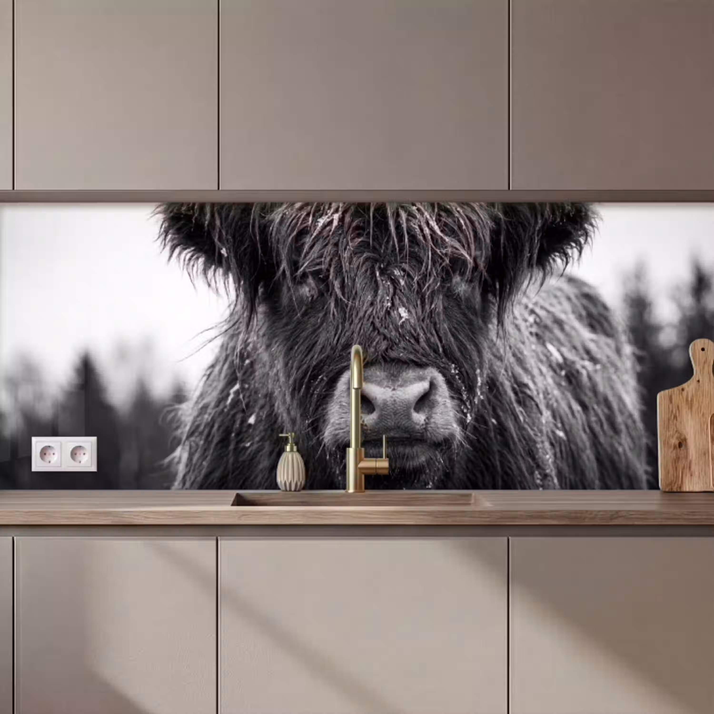 Schotse hooglander - Zwart - Wit - Sneeuwvlokken keuken achterwand 2 middel zz_3dshopping