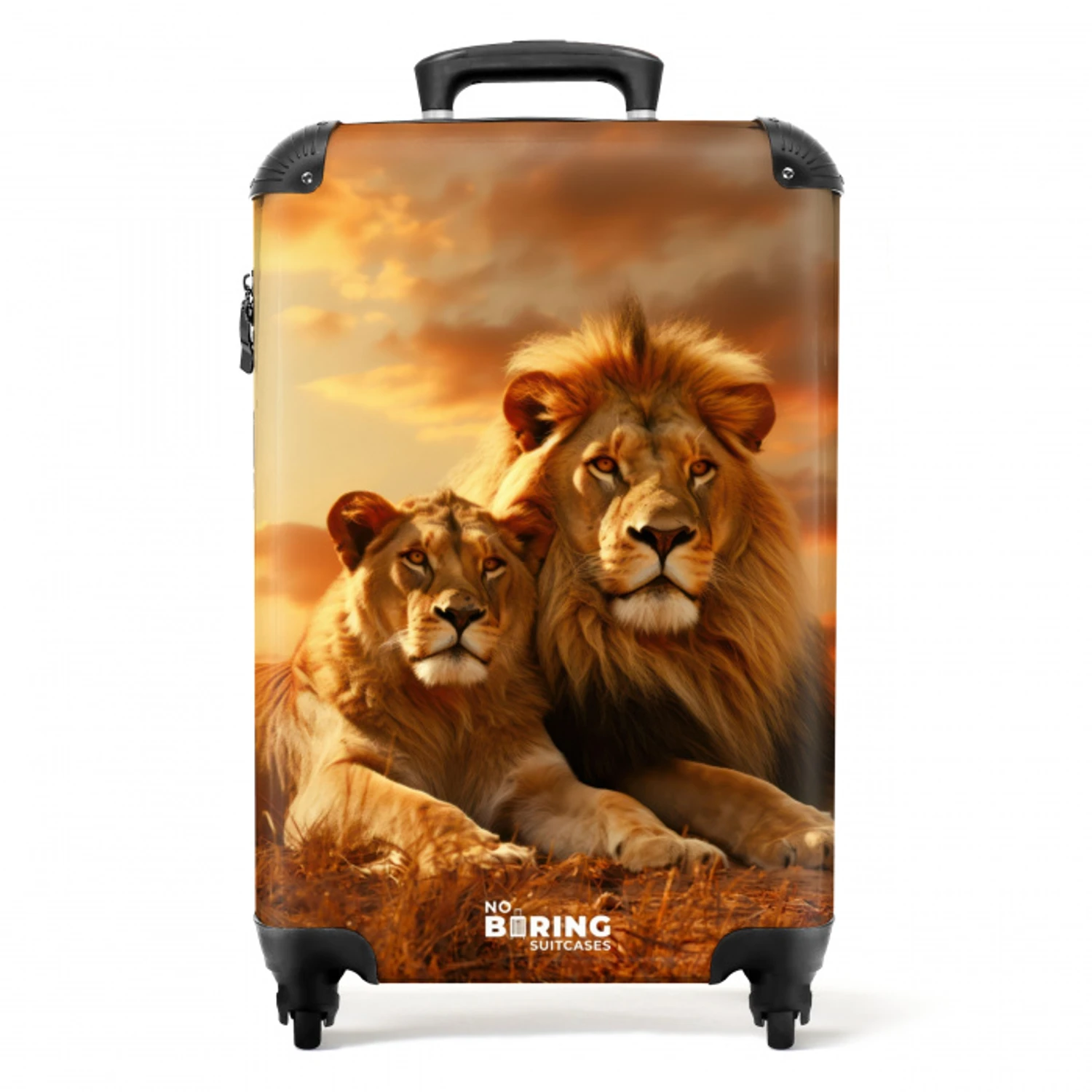 Twee bruine leeuwen NBS - Handbagage koffer - Unisex middel -productfoto_recht