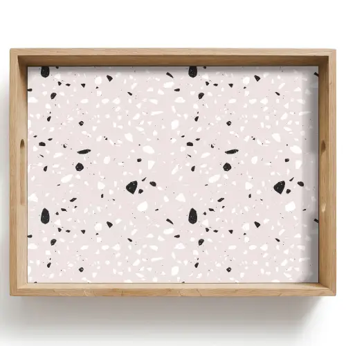 Terrazzo -  Patroon - Zacht - Zwart - Wit Dienblad Rechthoek middel 911 -z3d_shopping