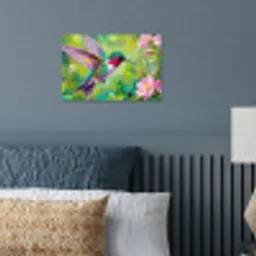 Kolibrie - Bloemen - Natuur - Kleurrijk poster papier klein -sfeer2