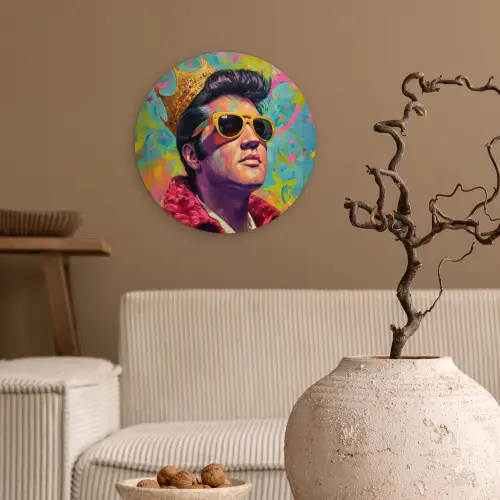 Kleurrijk portret - Kroon - Sterren Wandcirkel kunststof plaat 5mm dik klein -sfeer1