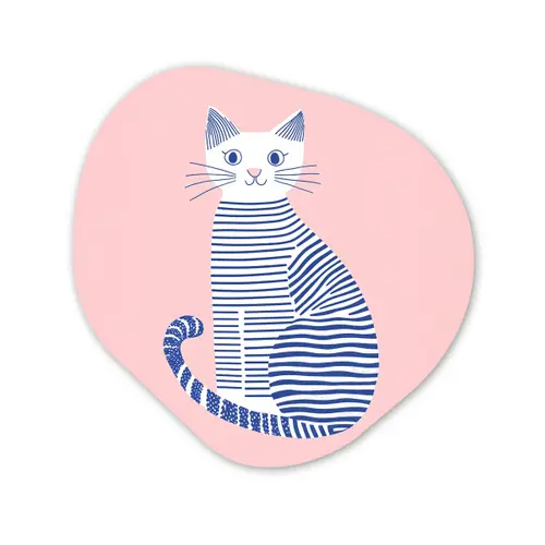 Kat - Illustratie - Minimalistisch - Roze Wandcirkel Organisch Plexiglas middel -3d