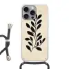 Minimalistisch - Tak - Bladeren - Zwart Hoesje iPhone 16 Pro Max met koord klein -3d