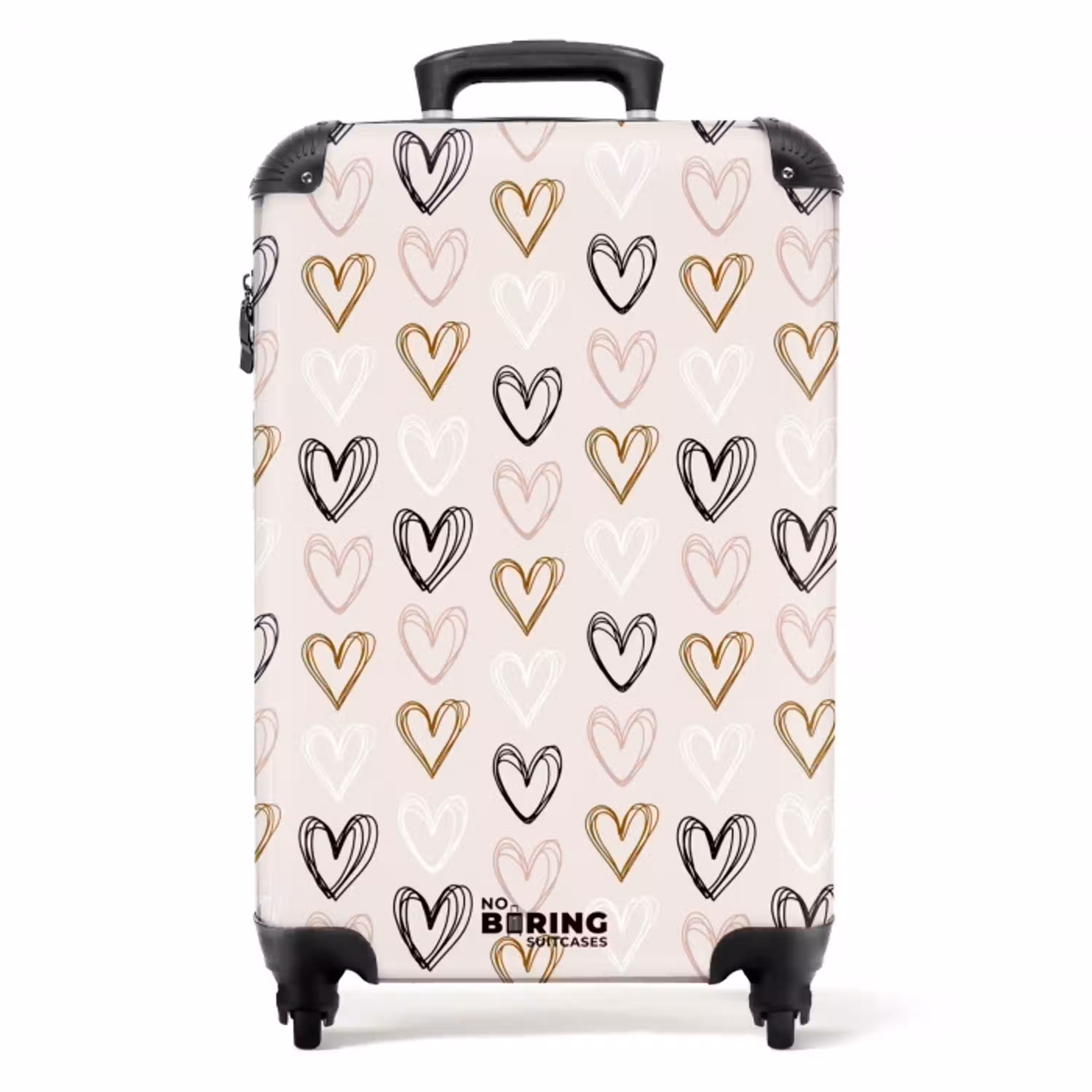 Hartjespatroon in diverse kleuren op beige NBS - Handbagage koffer - Volwassenen Unisex middel -productfoto_recht