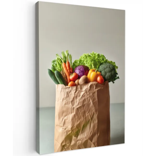 Papieren - Boodschappen - Groente - Kleurrijk Tuinposter op houten frame 2 cm dik klein -3d