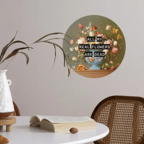 Bloem - Quote - Vintage - Art Wandcirkel behangsticker klein -sfeer3