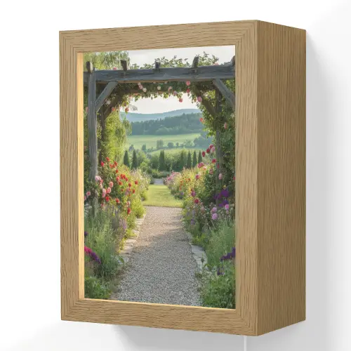 Doorkijk - Landschap - Natuur - Tuinboog - Bloemen Light Box met kabel (Wandlamp) klein -3d