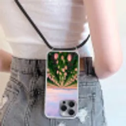 Tulpen - Landschap - Roze Hoesje iPhone 16 Pro Max met koord klein -sfeer5