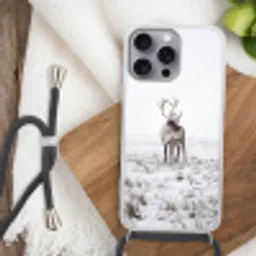 Rendier - Gewei - Sneeuw - Winter Hoesje iPhone 16 Pro Max met koord klein -sfeer4