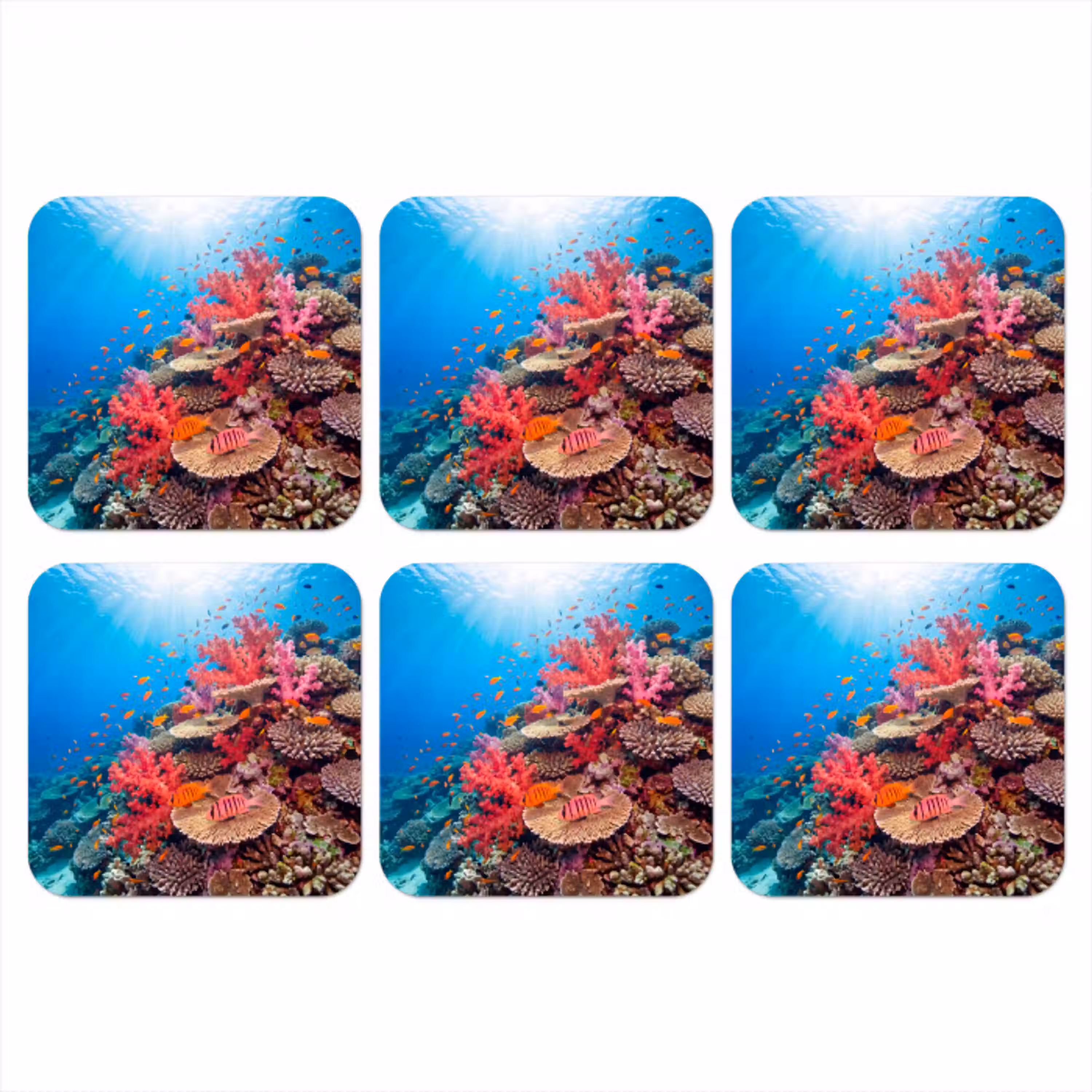 Koraalrif - Vissen - Onderwater - Tropisch - Rood onderzetter kurk middel -3d