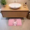 Vrouw - Roze - Parelketting - Krulspelden Badmat klein -sfeer1