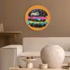 Hamburger - Oranje - Neon - popart Akoestische PET Vilt - Rond klein -sfeer1
