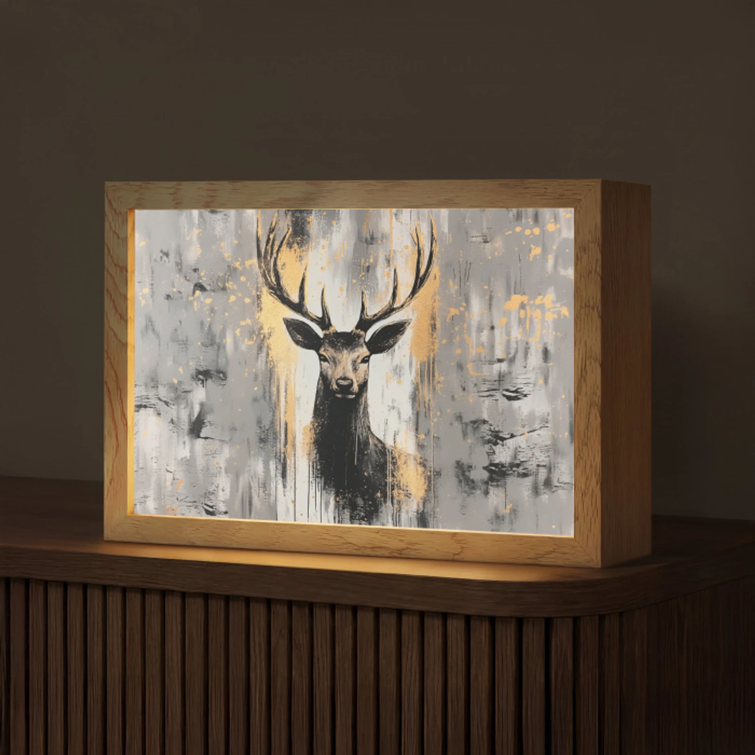 Abstract - Hert - Gewei - Goud Light Box met kabel (Tafellamp) klein -z3d_website