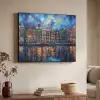 Grachten Amsterdam - Huizen - Stad - Kleurrijk Textielframe zwart klein -sfeer3