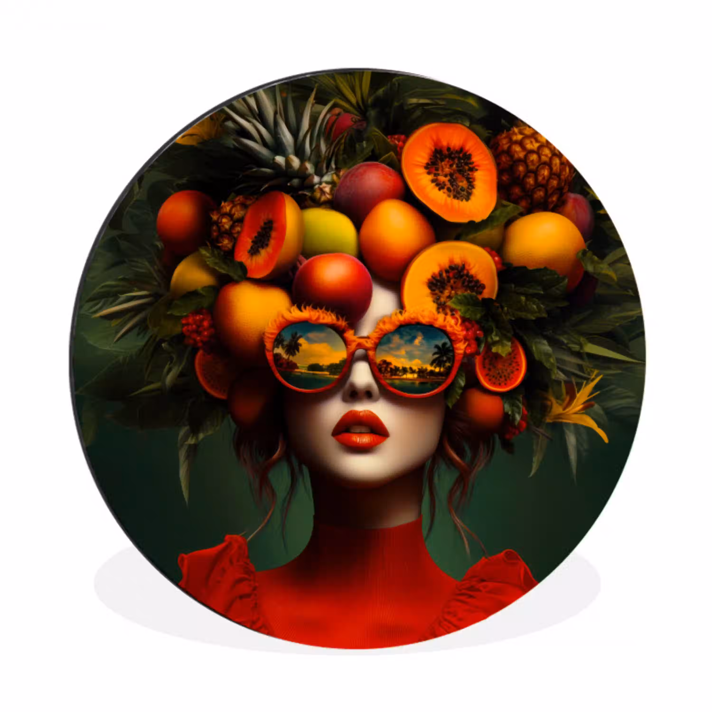 Vrouw - Vruchten - Papaja - Ananas Wandcirkel aluminium klein -3d