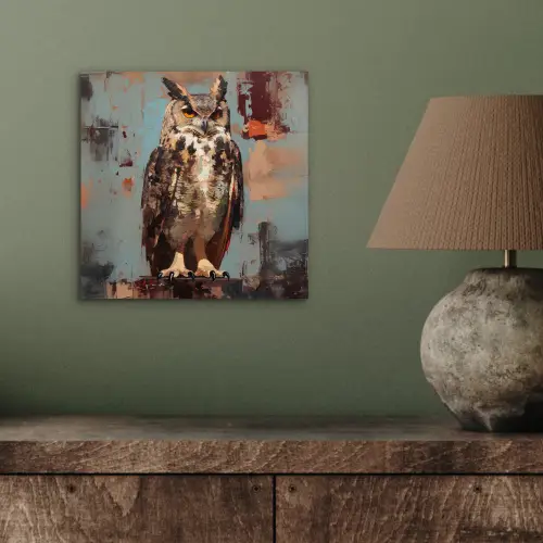 Geschilderd - Abstract - Uil - Bruin aluminium wit klein -sfeer2