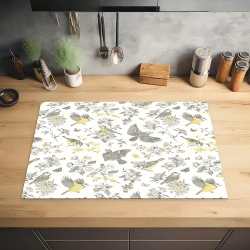 Birds - Flowers - Gray - Yellow Inductie beschermer vinyl 3mm klein 276 -sfeer5