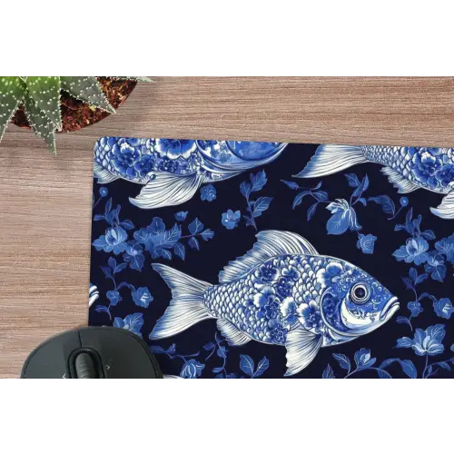 Vissen - Bloemen - Blauw muismat rubber klein 262 -closeup