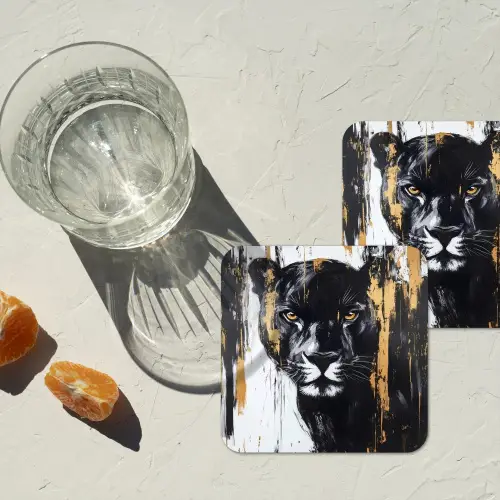 Panter - Zwart - Abstract - Verfstreken onderzetter kurk middel -sfeer4