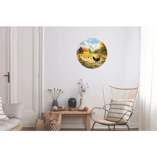Kippen - Landelijke rust - Natuur Wandcirkel aluminium klein -woonkamer