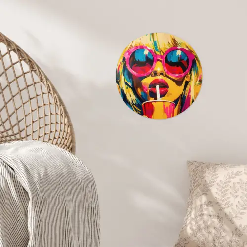 Zonnebril - Roze - Vrouw - Rietje Wandcirkel behangsticker klein -sfeer4