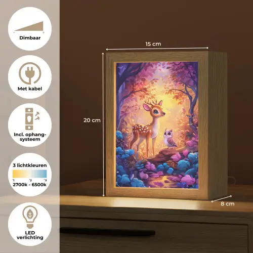 Hertje - Uil - Fantasie - Bos Light Box met kabel klein -USP_NL