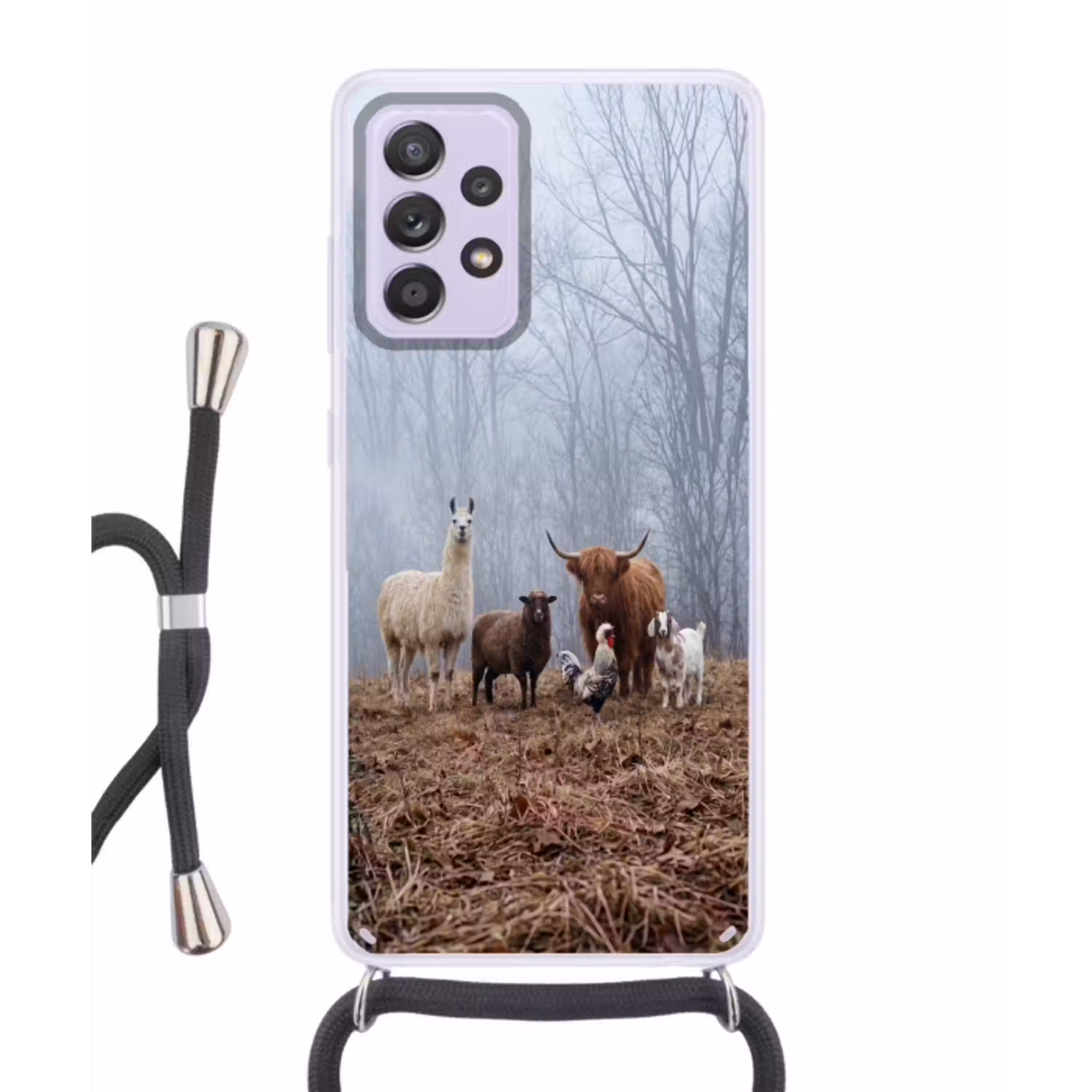 Boerderijdieren - Groep - Mist - Natuur - Rustiek Hoesje Samsung Galaxy A52 5G met koord klein -3d