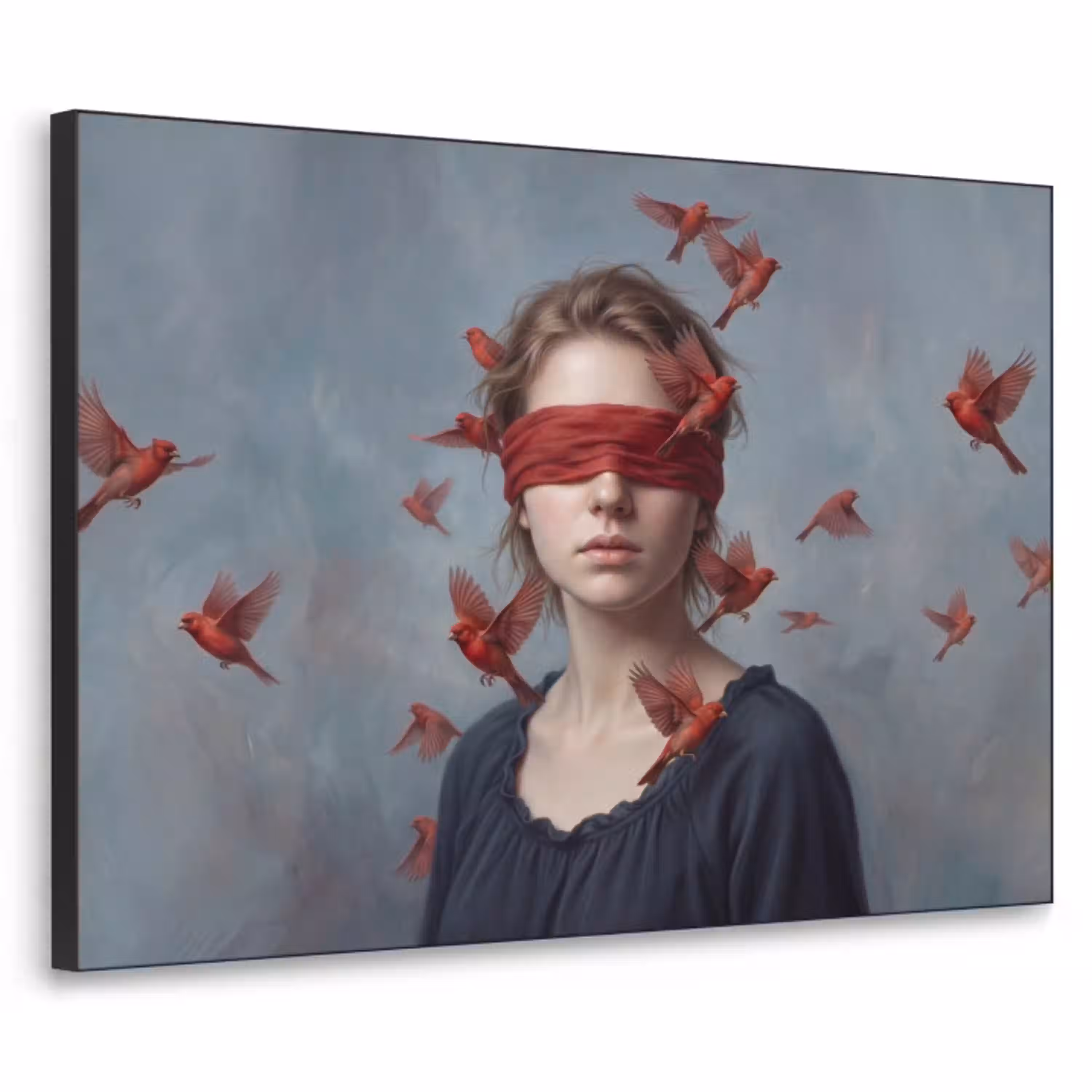 Portret - Krachtig - Rood Textielframe zwart klein -3d