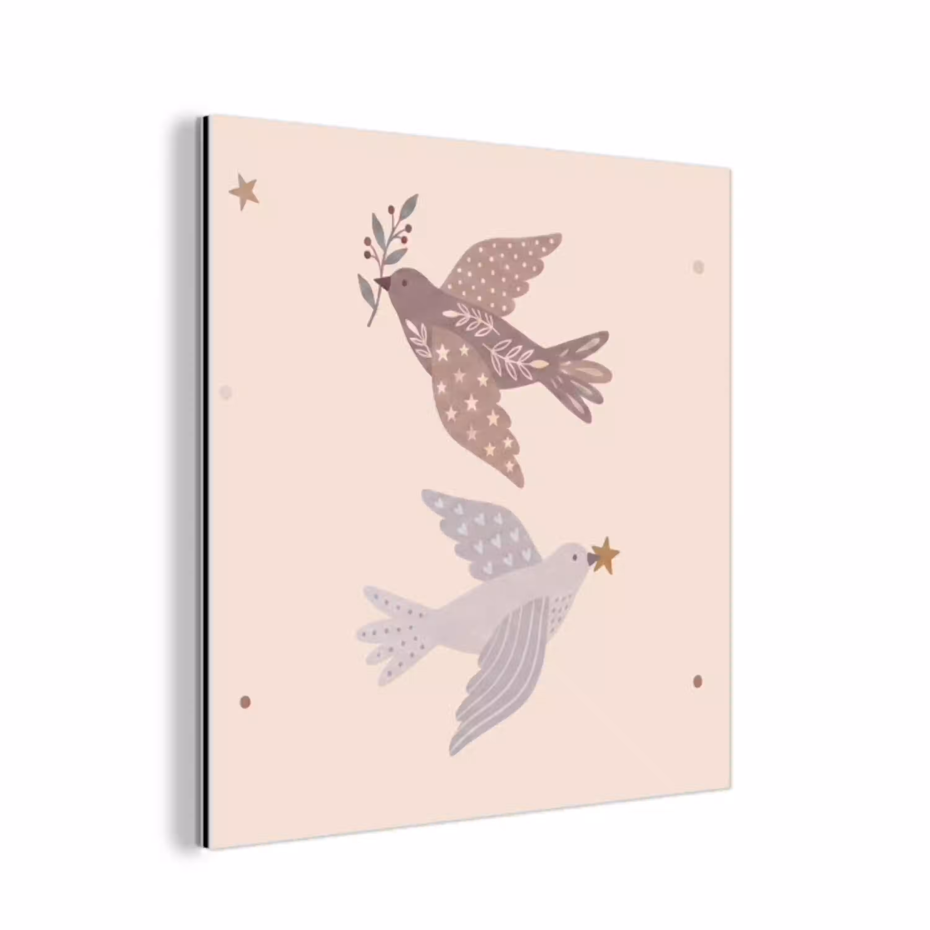 Vogel - Bessen - Natuur - Modern - Beige aluminium wit klein -3d