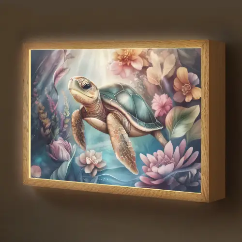 Schildpad - Bloemen - Onderwater Light Box met batterij (Wandlamp kind) middel -z3d_website