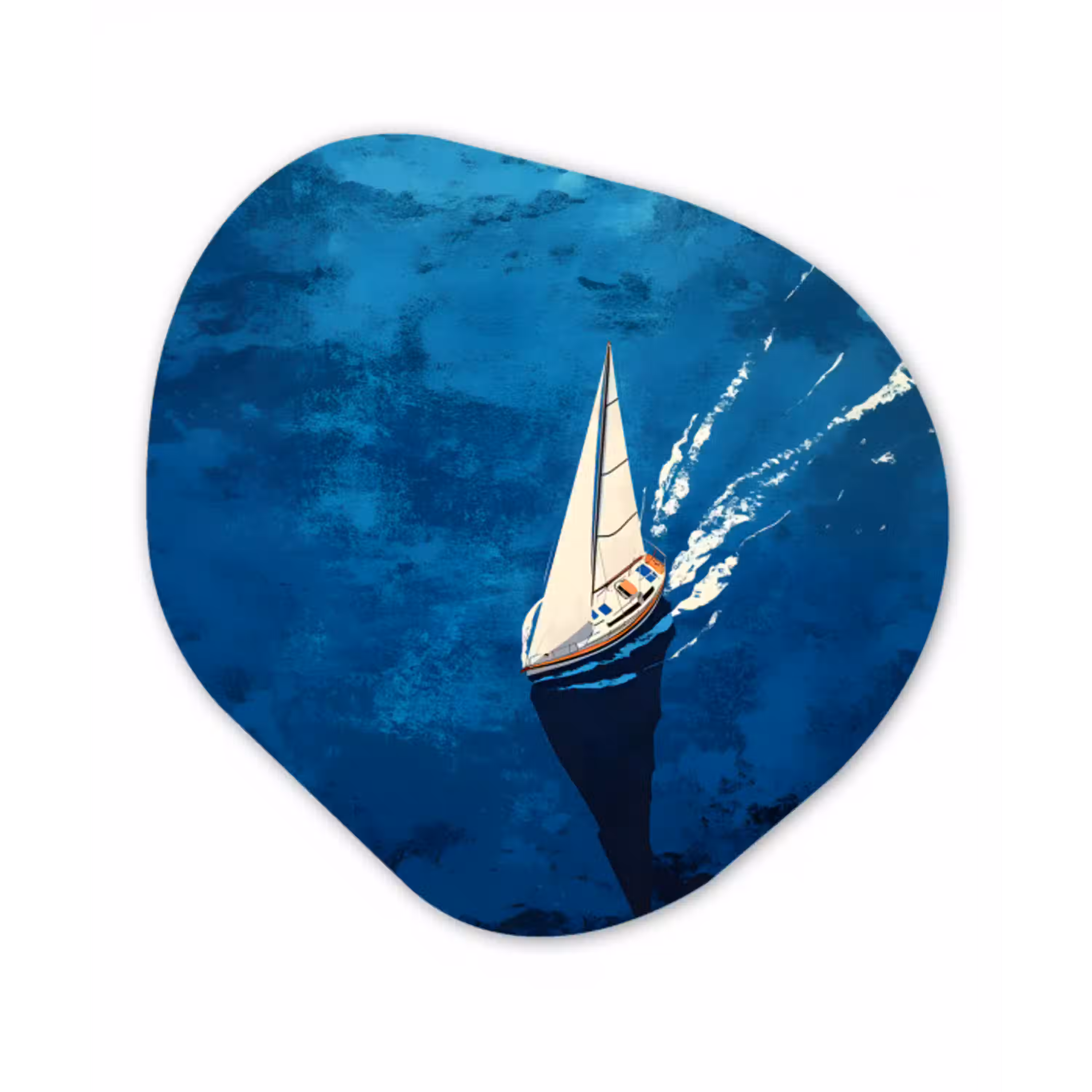 Zeilboot - Water - Abstract - Schaduw Wandcirkel Organisch Aluminium middel -3d