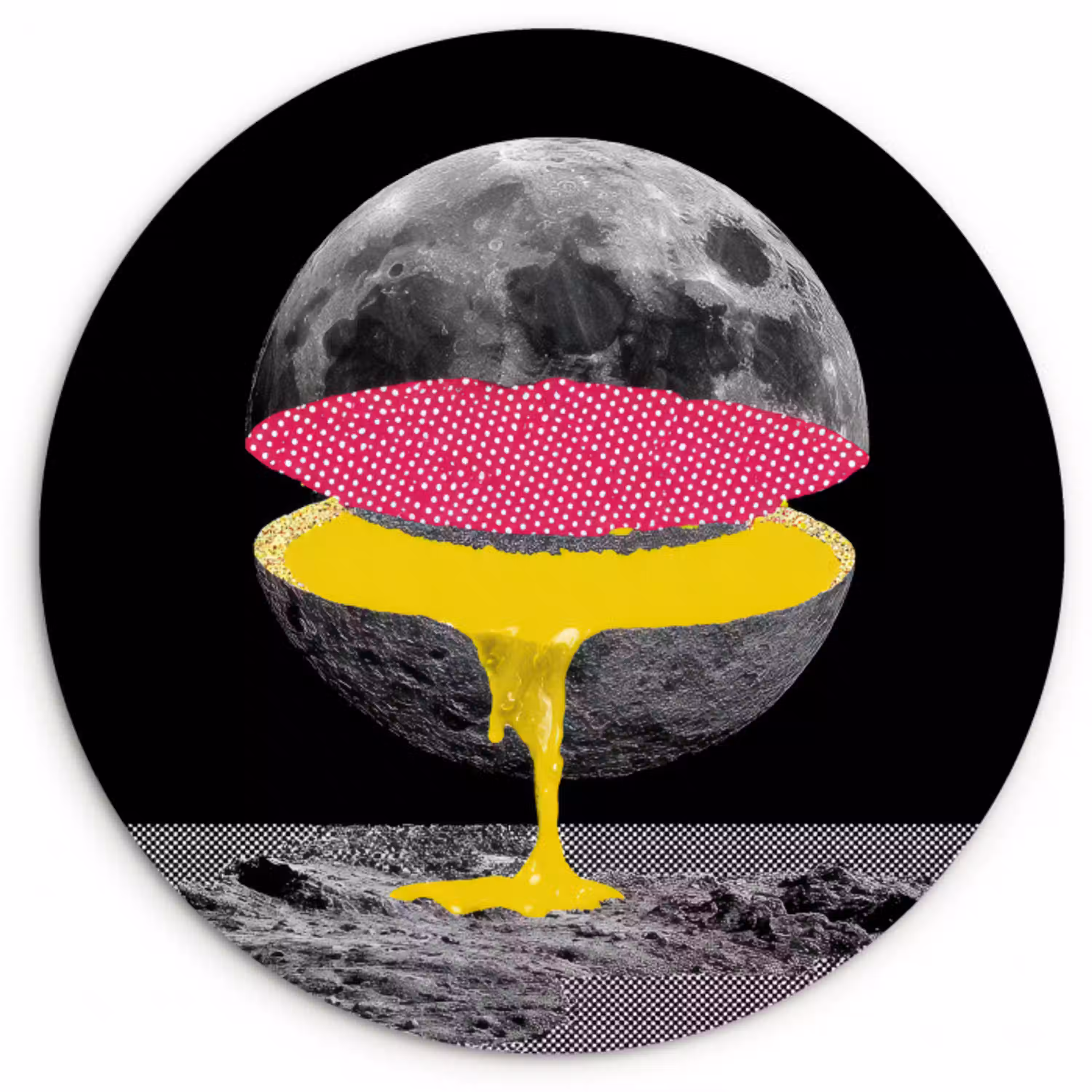 Maan - Geel - Roze - Zwart Wandcirkel kunststof plaat 5mm dik klein -3d