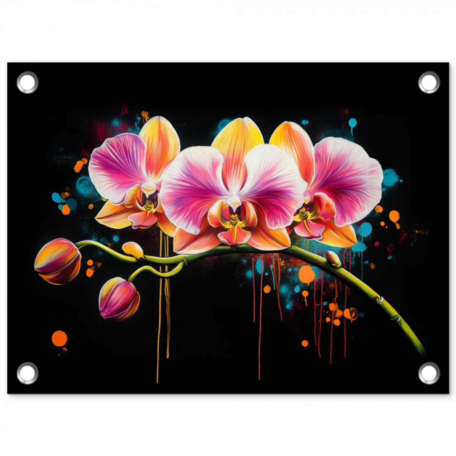 Orchidee - Graffiti - Kleurrijk - Bloemen - Abstract tuinposter los doek klein -3d