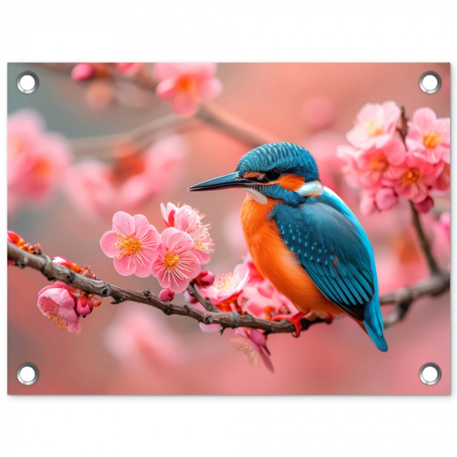 IJsvogel tussen Kersenbloesems tuinposter los doek klein -3d