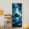 Voetbal - Galaxy - Ruimte - Sport - Blauw deurposter klein -sfeer4
