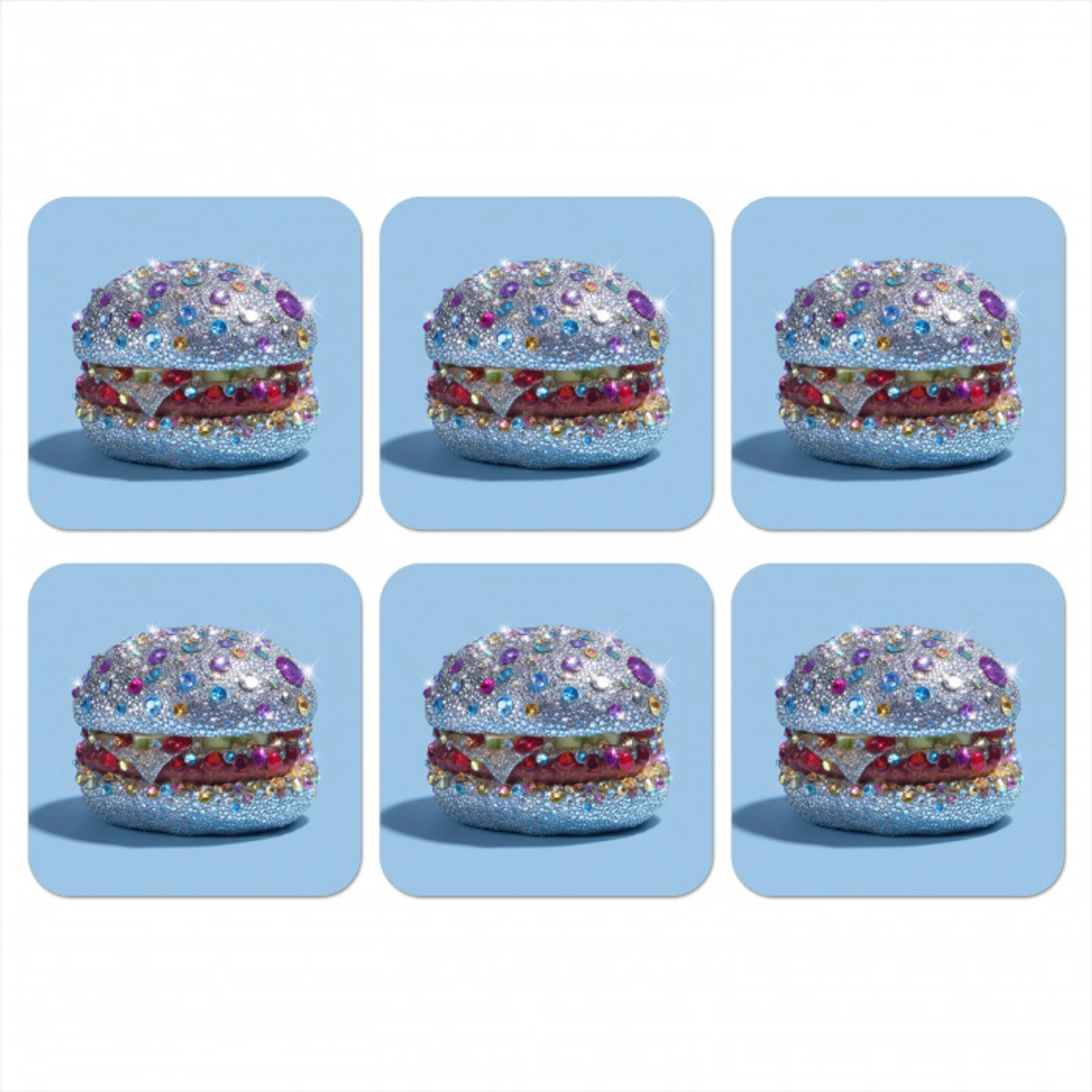 Glitters - Hamburger - Blauw onderzetter kurk middel -3d