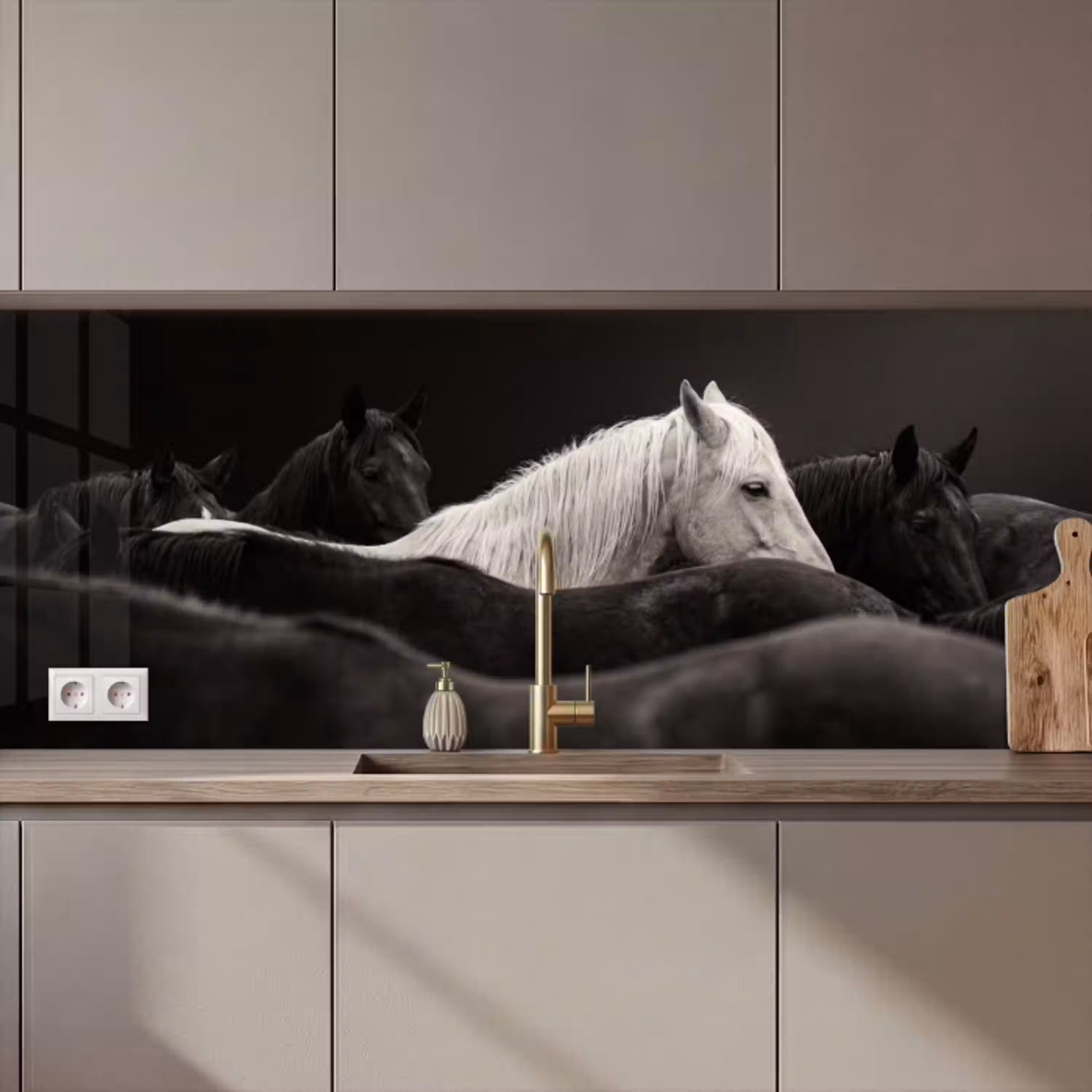 Paarden - Zwart - Wit - Kudde keuken achterwand 2 middel zz_3dshopping