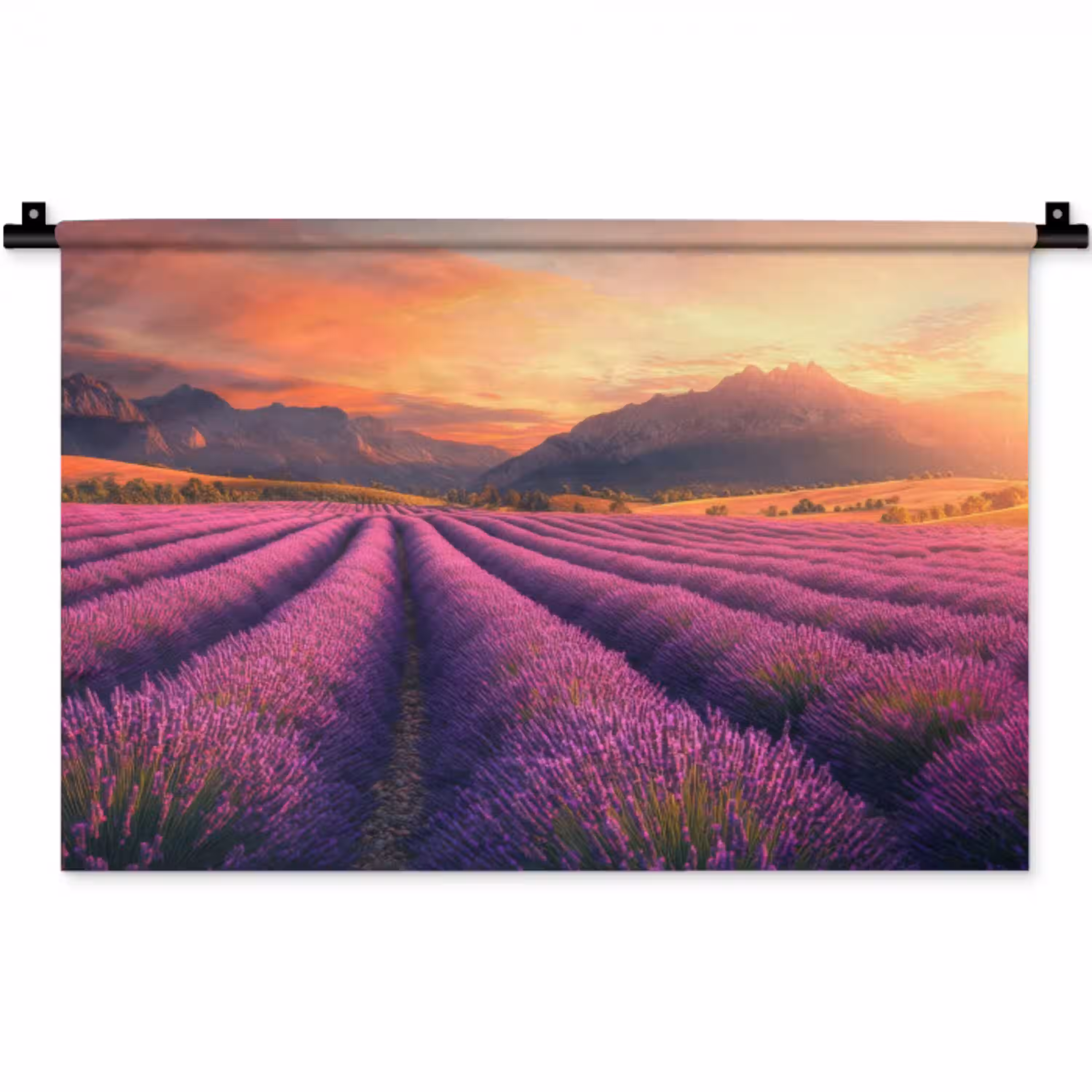 Lavendelveld - Zonsondergang - Paars Wandkleed katoen klein -zz3d