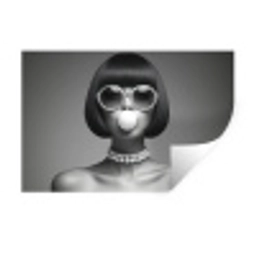 Vrouw - Zwart Wit - Ketting - Zonnebril Muursticker klein -3d