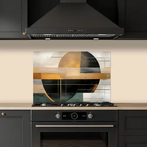 Abstract - Goud - Brons - Groen - Vormen - Modern keuken achterwand spatscherm klein -sfeer1